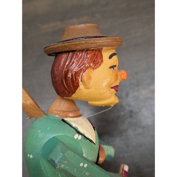 Vintage Hand-Carved Mechanical Cork Bottle Stopper Man Drinking Wine - Picture 4 of 15